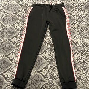 DIXXON Black Joggers with Red and White Side Stripes